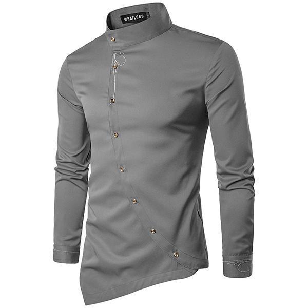 shopping חולצות וסוודרים Mens Embroidery Irregular Hem long Sleeve Shirts
