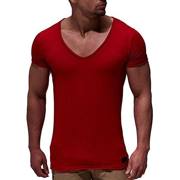shopping חולצות וסוודרים Summer Mens Thin Solid Color V-neck Short Sleeve Tops Slim Fit Casual Breathable Soft Modal T-shirts