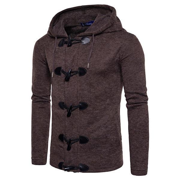 shopping חולצות וסוודרים Men's Fashion Personal Horn Button Cardigan Sweater Casual Knitted Thick Hoodies Sweatshirts
