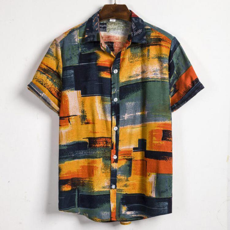 shopping חולצות וסוודרים Mens Fashion Plaid Printed Colorful Stand Collar Casual Shirts