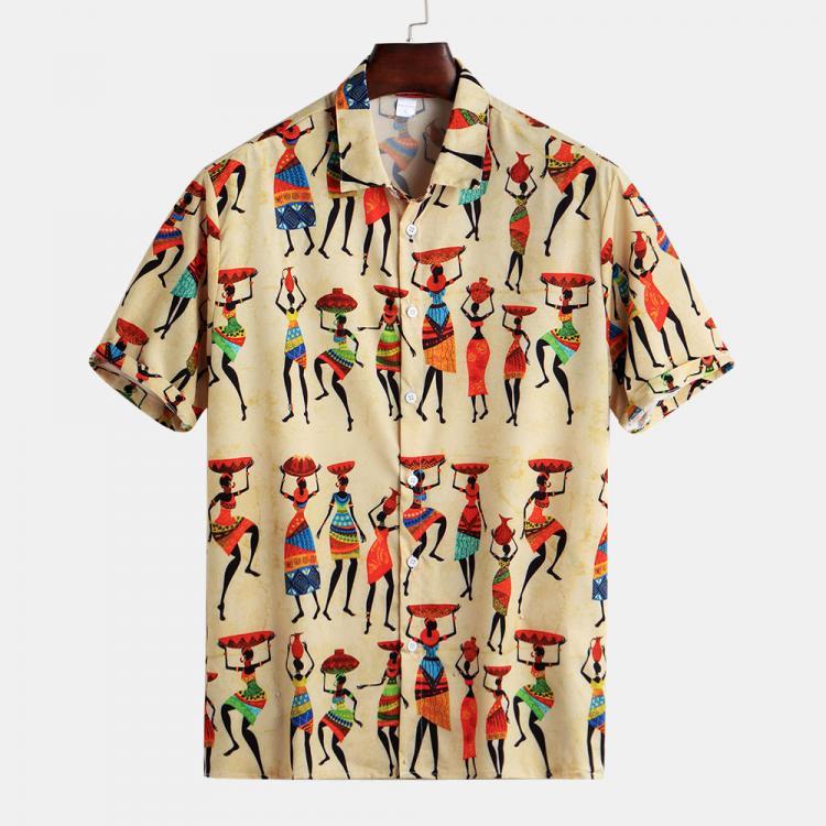 shopping חולצות וסוודרים Mens Summer Characters Printed Buttons Fly Breathable Casual Shirts