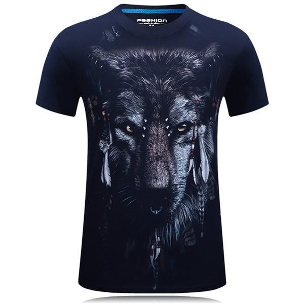shopping חולצות וסוודרים Plus Size S-4XL Summer 3D Indian Wolf Printing O-neck Men T shirts  Short Tees