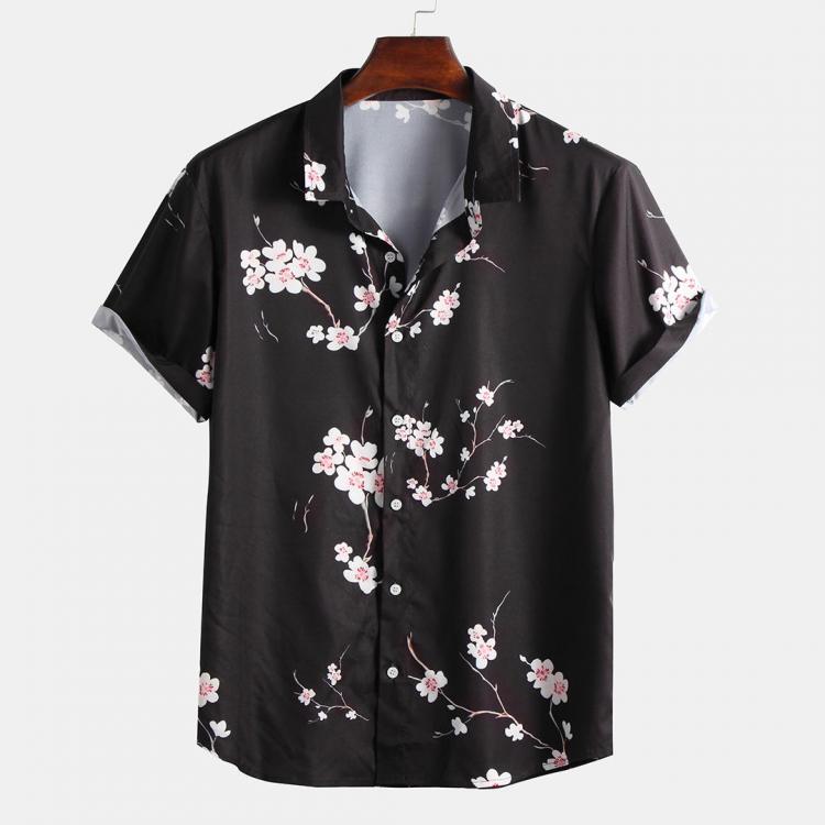 shopping חולצות וסוודרים Mens Summer Fashion Plum Floral Printed Casual Shirts
