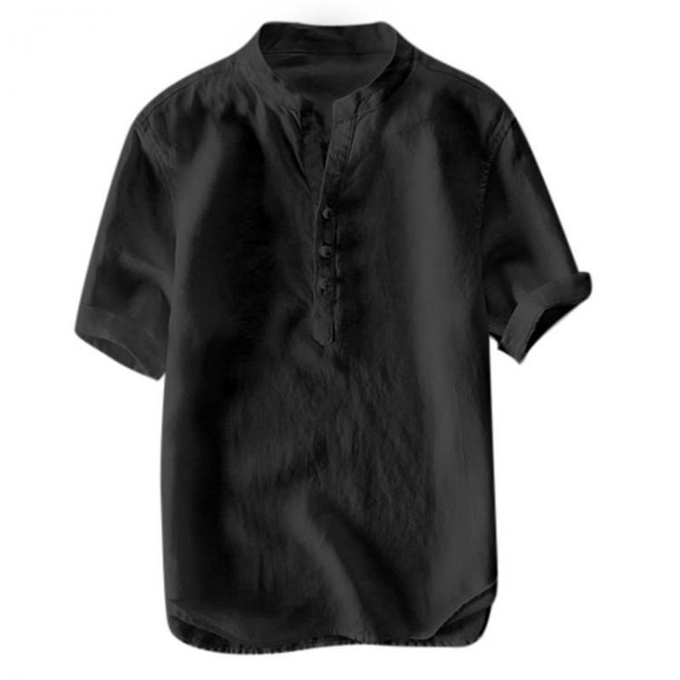 shopping חולצות וסוודרים Mens Vintage Chinese Style Cotton Solid Color Summer T Shirt