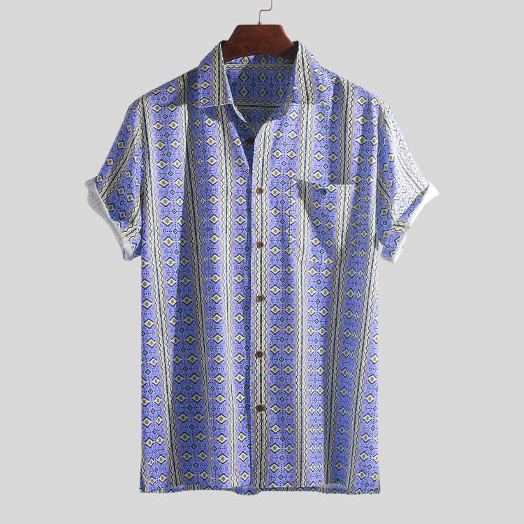shopping חולצות וסוודרים Men Ethnic Pattern Print Vintage Chest Pocket Holiday Relaxed Shirts