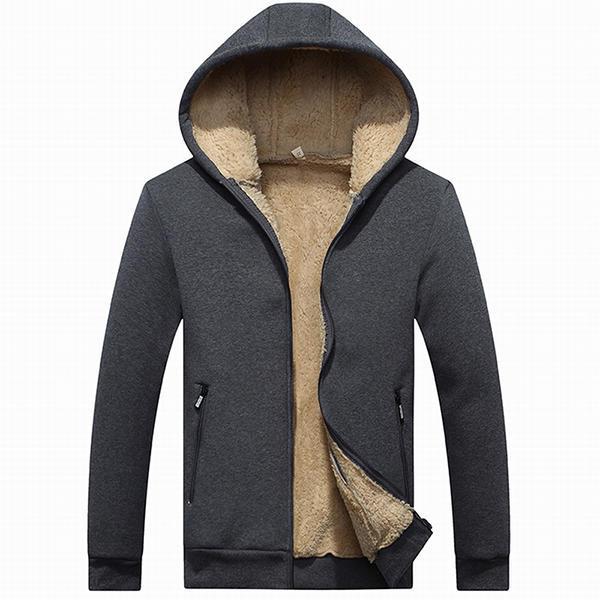 shopping חולצות וסוודרים Winter Cashmere Thick Warm Coat Hoodies Solid Color Men's Casual Thermal Hoodies Sweatshirts