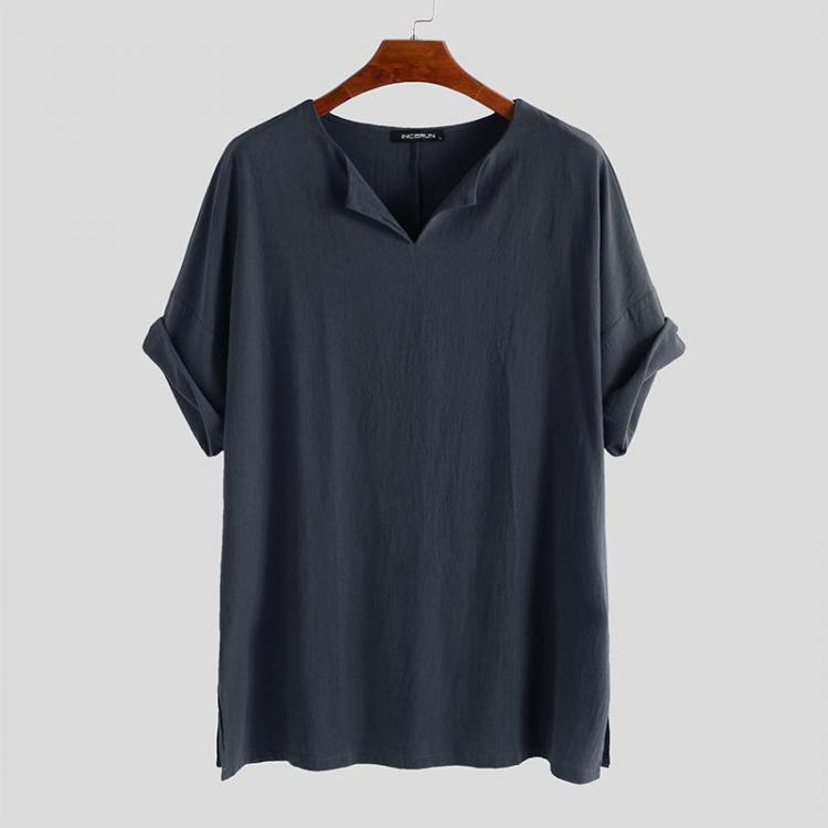 shopping חולצות וסוודרים Mens Summer Cotton Casual Loose Solid Color T-shirts Comfy Tops