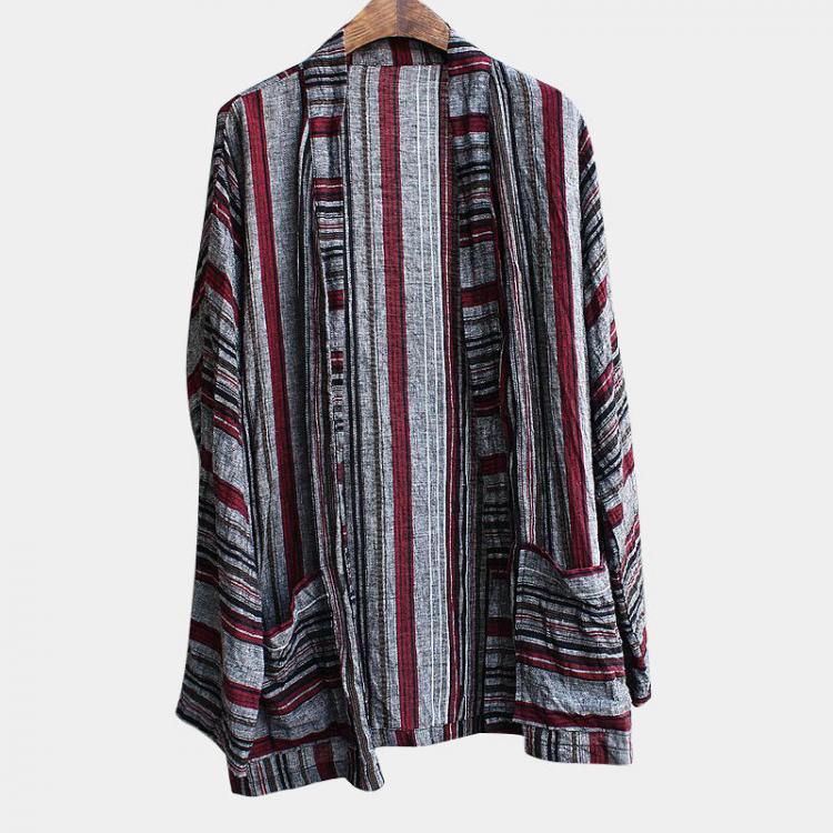 shopping חולצות וסוודרים Mens Vintage Striped Printing Loose Cotton Cardigan Shirts