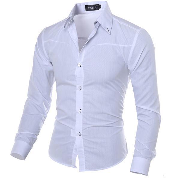 shopping חולצות וסוודרים Mens Slim fit Pure Color S-3XL Long-sleeved Gingham Shirts