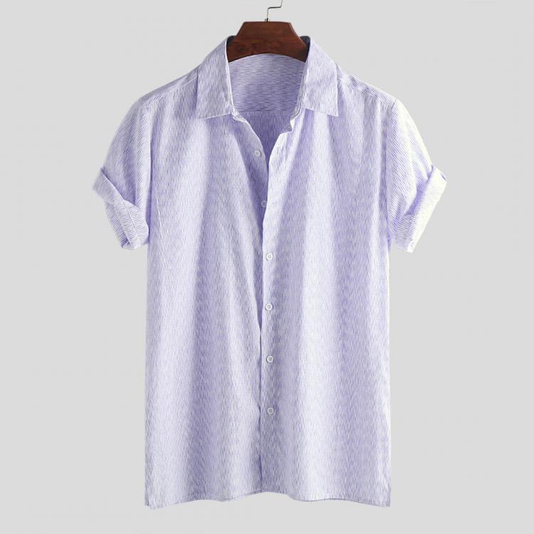 shopping חולצות וסוודרים Mens Summer Short Sleeve Striped Casual Loose Shirts