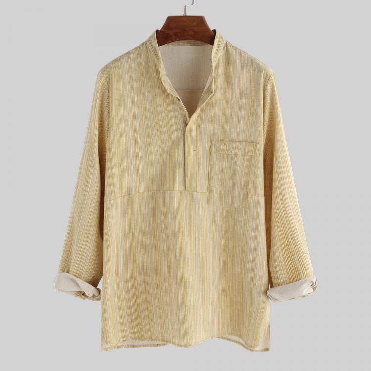 shopping חולצות וסוודרים Mens Linen Cotton Vintage Loose Pocket Popover Shirts