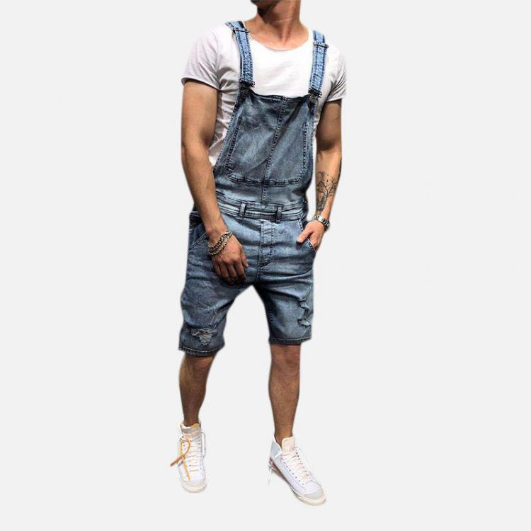 shopping מכנסיים Men Slim Fit Denim Short Casual Jumpsuit