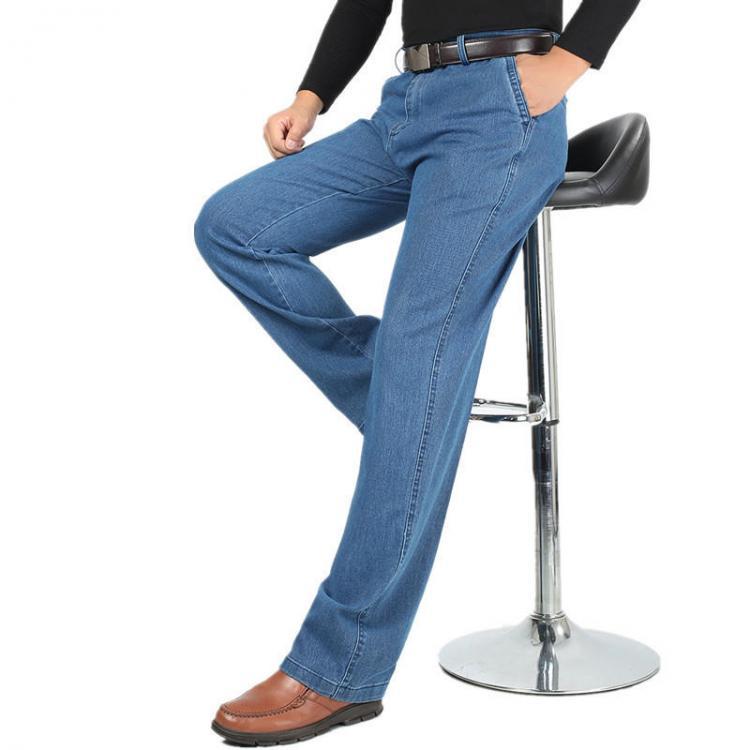 shopping מכנסיים Spring Summer Thin Business Casual Straight Leg Elastic Long Jeans for Men