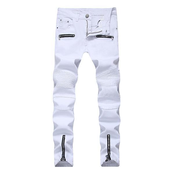 shopping מכנסיים Business Stylish Casual Straight Zipper Fold Slim Fit Jeans for Men