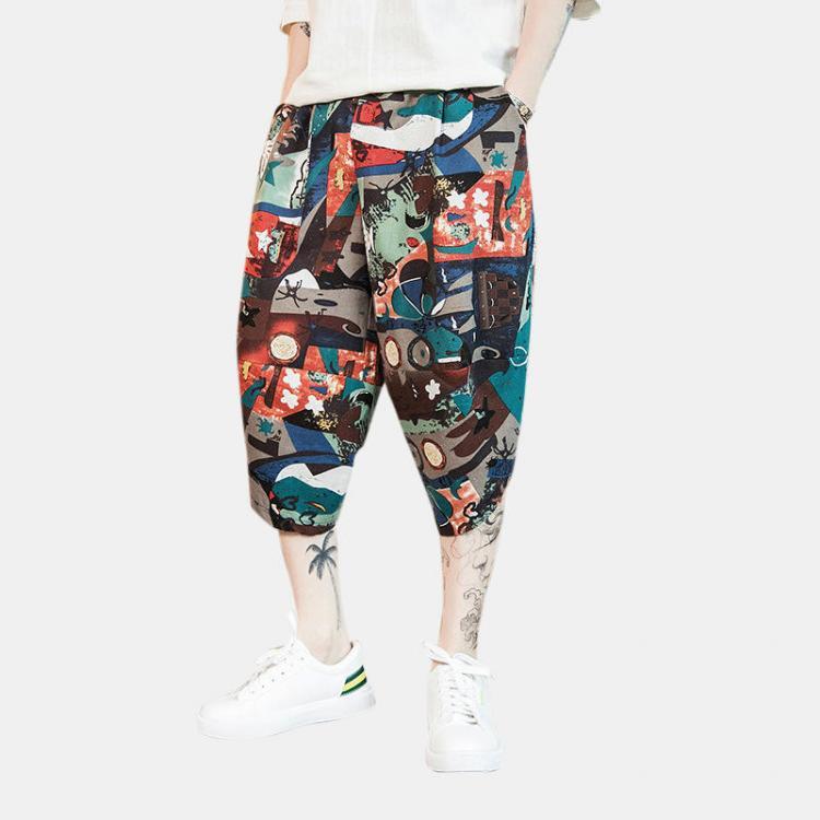 shopping מכנסיים Mens Vintage Chinese Style Ethnic Pattern Cropped Harem Pants