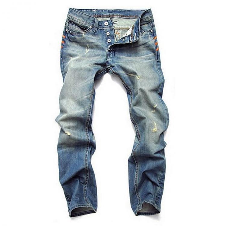 shopping מכנסיים Casual Ripped Fold Stitching Straight Washed Jeans For Men