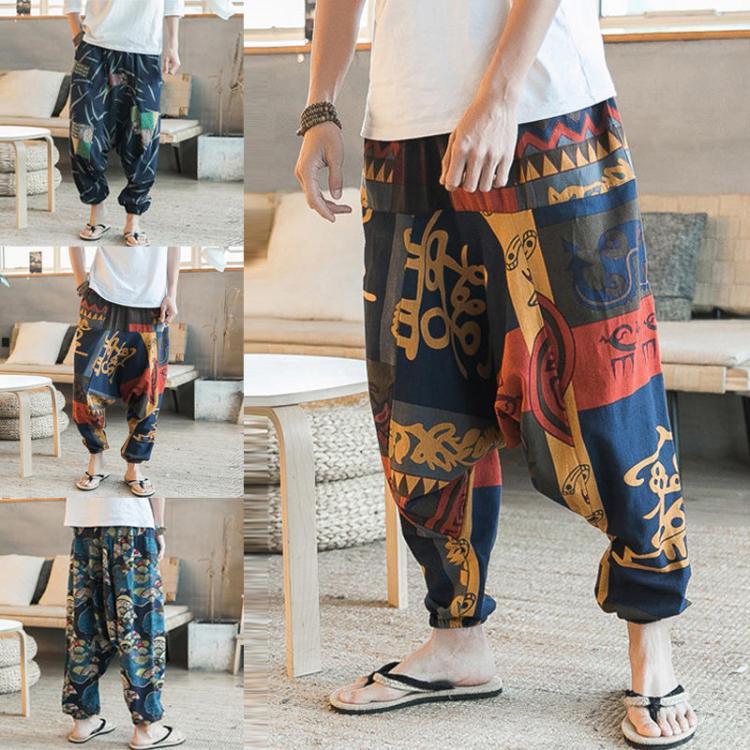shopping מכנסיים Mens Printed Floral Harem Pants Loose Hippy Yoga Thai Festival Baggy Trousers US