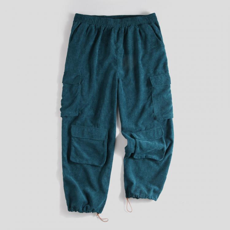 shopping מכנסיים Mens Casual Loose Fit Comfy Multi Pockets Thick Solid Color Pants