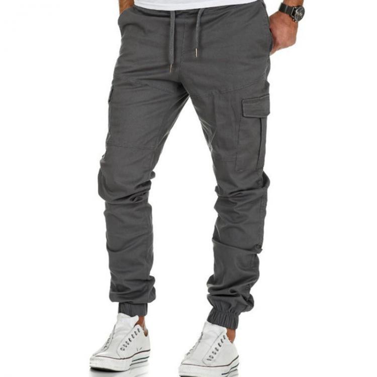 shopping מכנסיים Men Multi Pockets Drawstring Elastic Waist Solid Color Slim Fit Casual Pants