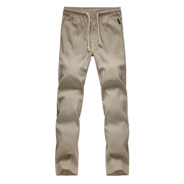 shopping מכנסיים Mens Casual Loose Linen Trousers Pure Color Soft Flax Long Pants