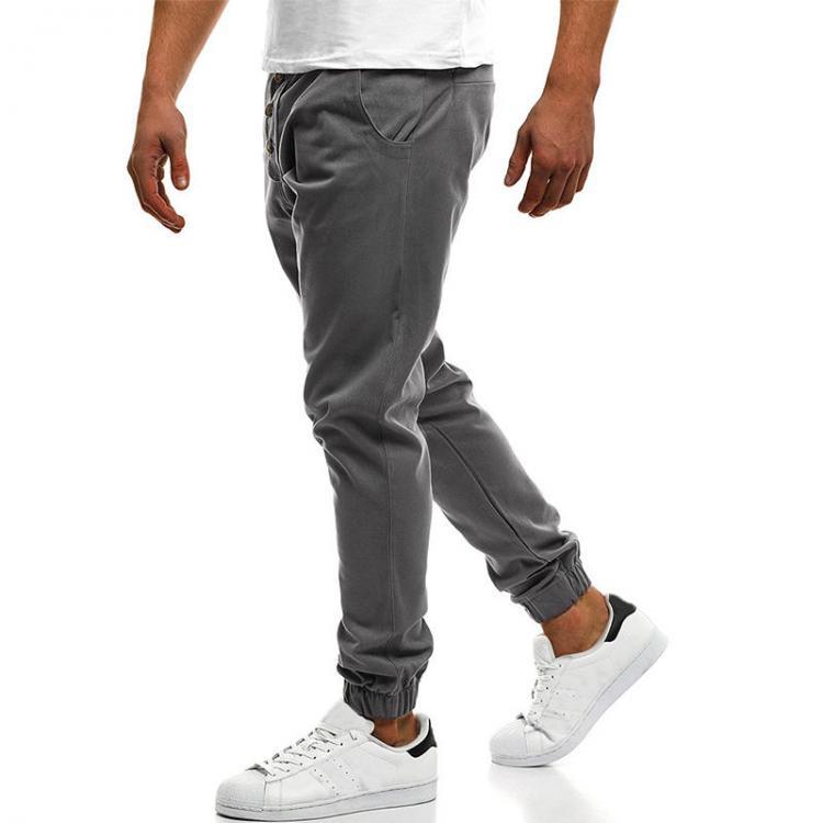 shopping מכנסיים Men's Outdoor Cotton Solid Color Button Elastic Waist Slim Casual Jogging Pants