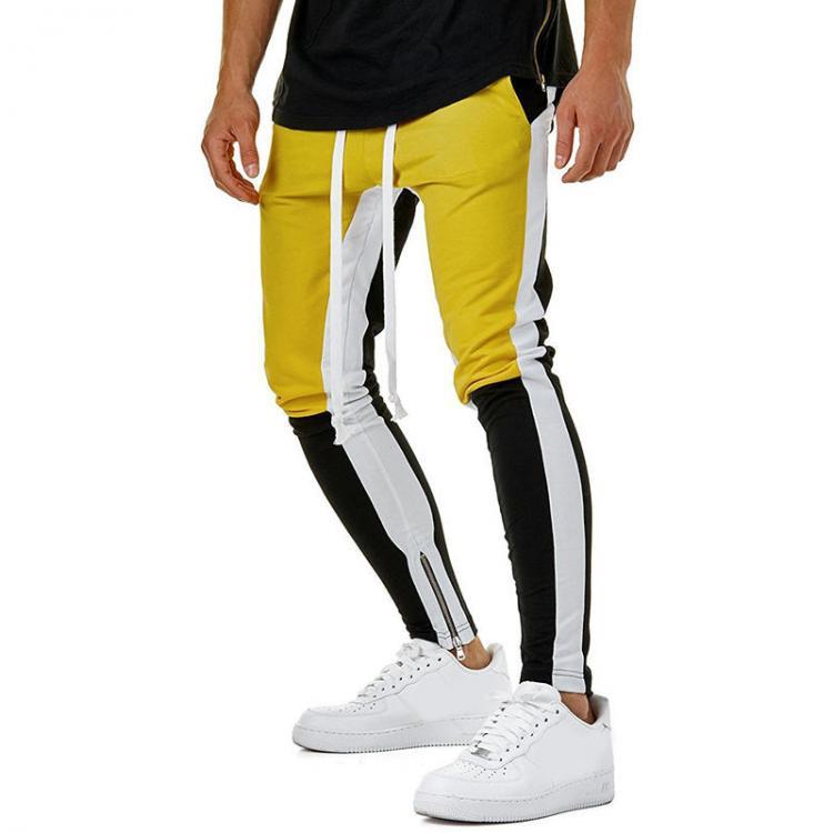 shopping מכנסיים Mens Stitching Color 100% Cotton Slim Fit Casual Jogger Pants