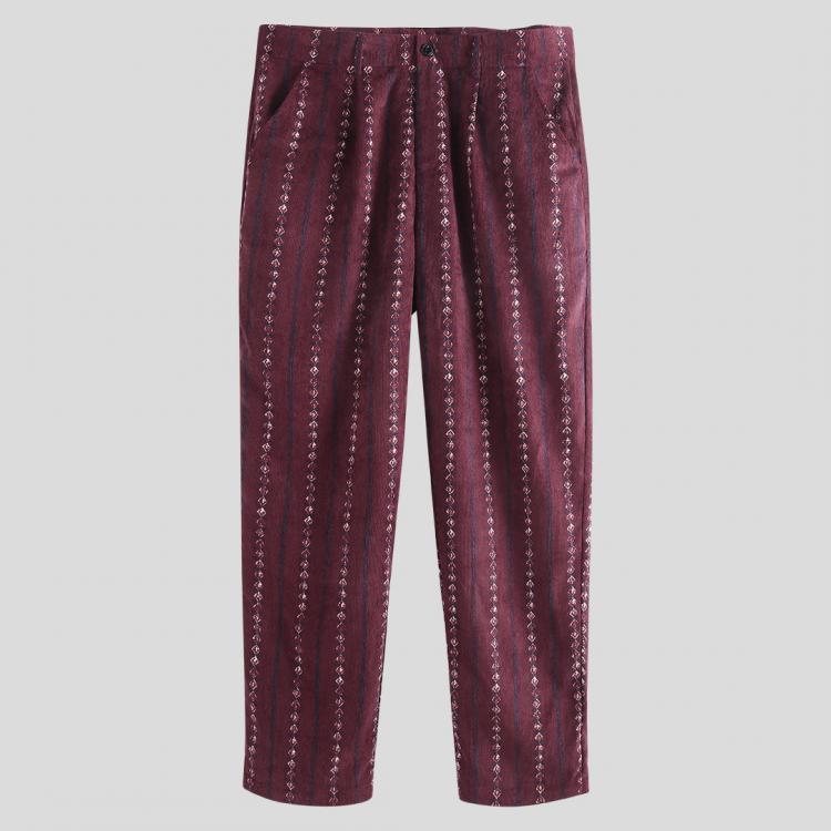 shopping מכנסיים Mens Corduroy Ethnic Stripe Printed Casual Loose Pants
