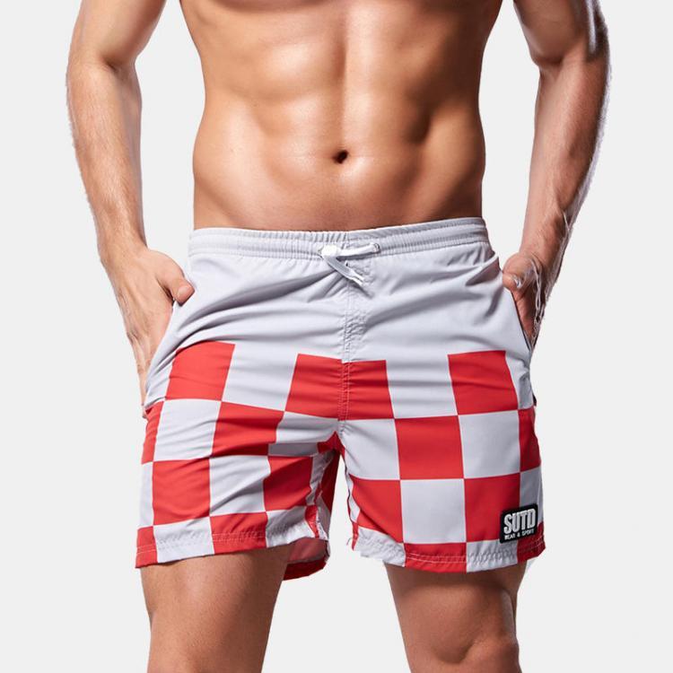 shopping מכנסיים Mens Geometric Color Block Thin Board Shorts Drawstring Fishing Beach Shorts With Pockets