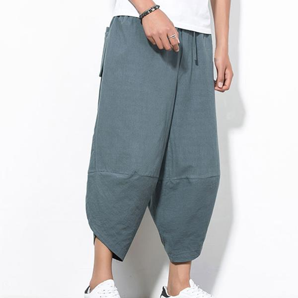 shopping מכנסיים Mens Summer Loose Radish Trousers Breathable Haren Wide Leg Pants Casual Calf-Length Pants
