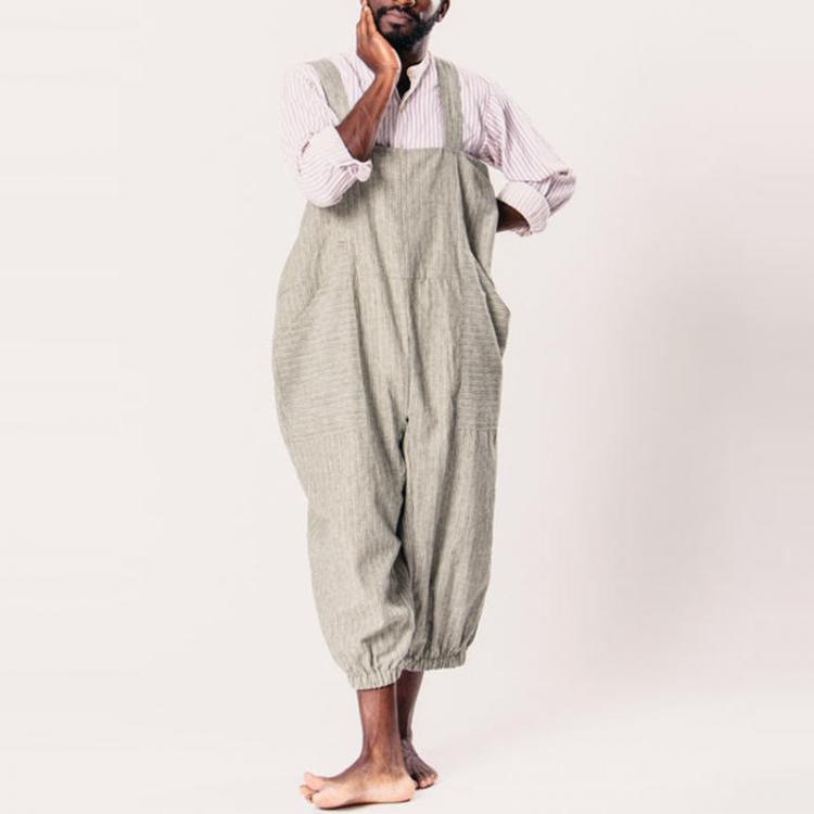 shopping מכנסיים INCERUN Mens Striped Printing Multi Big Pocket Drawstring Loose Overalls Baggy Pants Rompers
