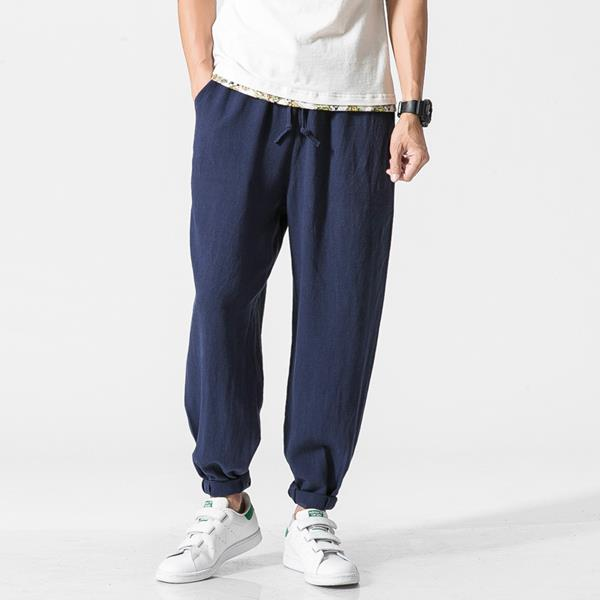 shopping מכנסיים Men's Summer Loose Cotton Linen Pants Small Feet Thin Breathable Haren Slacks