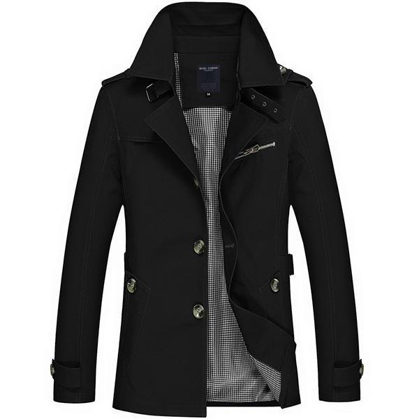 shopping מעילים וג׳קטים Mens Casual Single-breasted Trench Coat Turn-down Collar Slim Fit Cotton Overcoat