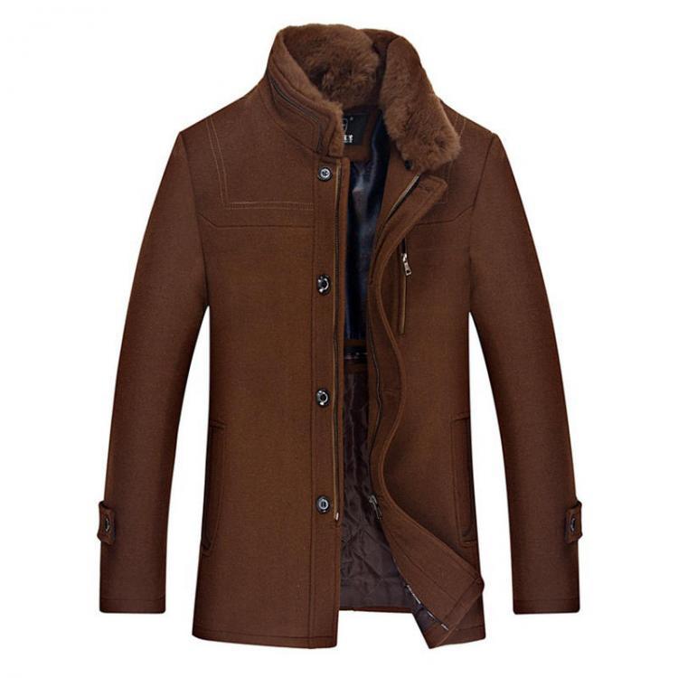 shopping מעילים וג׳קטים Mens Winter Mid Long Woolen Coat Double Collar Thick Warm Trench Coat
