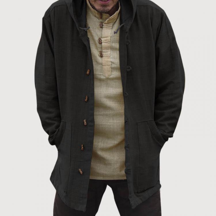 shopping מעילים וג׳קטים Mens Vintage Chinese Style Cotton Hooded Buckle Big Pocket Plus Size Coats
