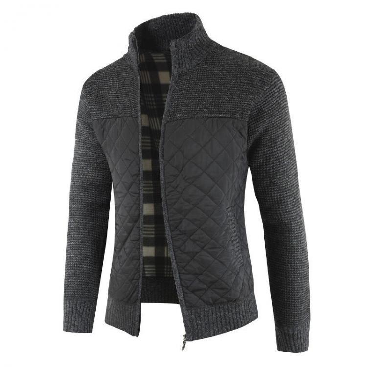 shopping מעילים וג׳קטים Mens Winter Casual Fleece Thick Stitching Knitted Coats Stand Collar Warm Jacket