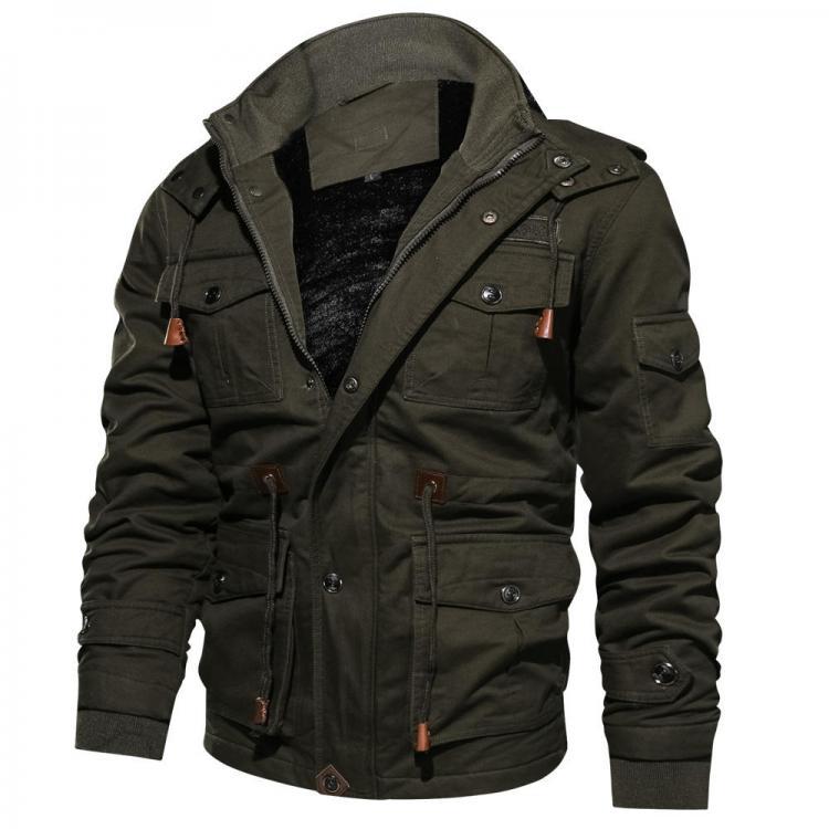 shopping מעילים וג׳קטים Mens Winter Fleece Warm Hooded Multi Pockets Casual Cotton Jacket