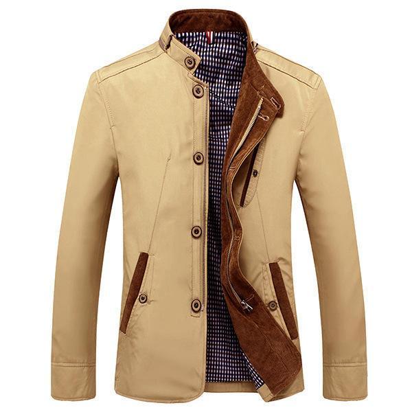 shopping מעילים וג׳קטים Mens Casual Business Slim Fit Zipper Single-breasted Stand Collar Personality Fashion Jacket