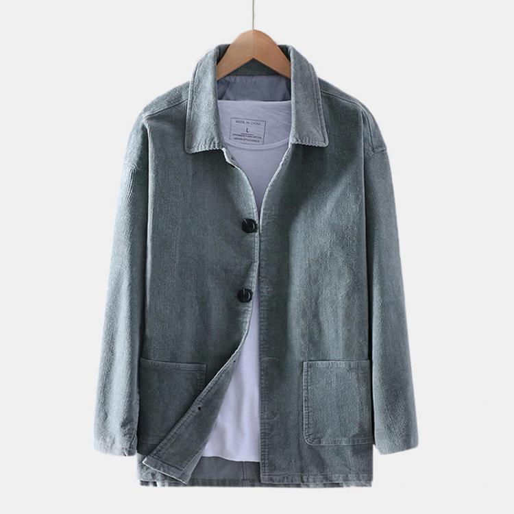 shopping מעילים וג׳קטים Vintage Corduroy Double Pockets Mens Long Sleeve Casual Coats