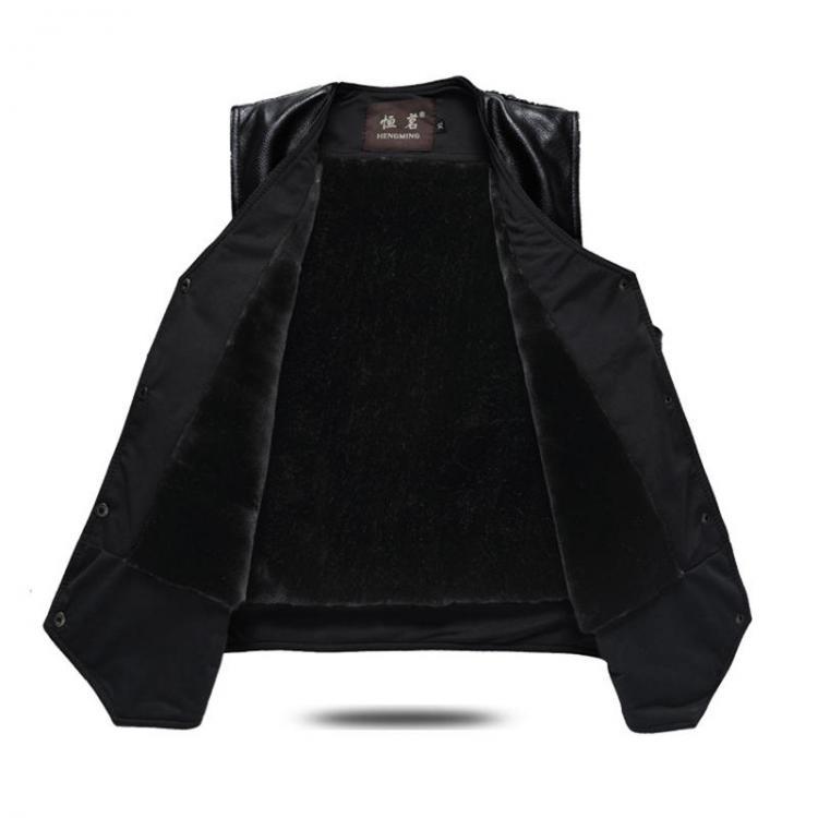 shopping מעילים וג׳קטים Mens FLeece Liner Winter Warm Black Faux Leather Vest Business Casual Sleeveless Waistcoat