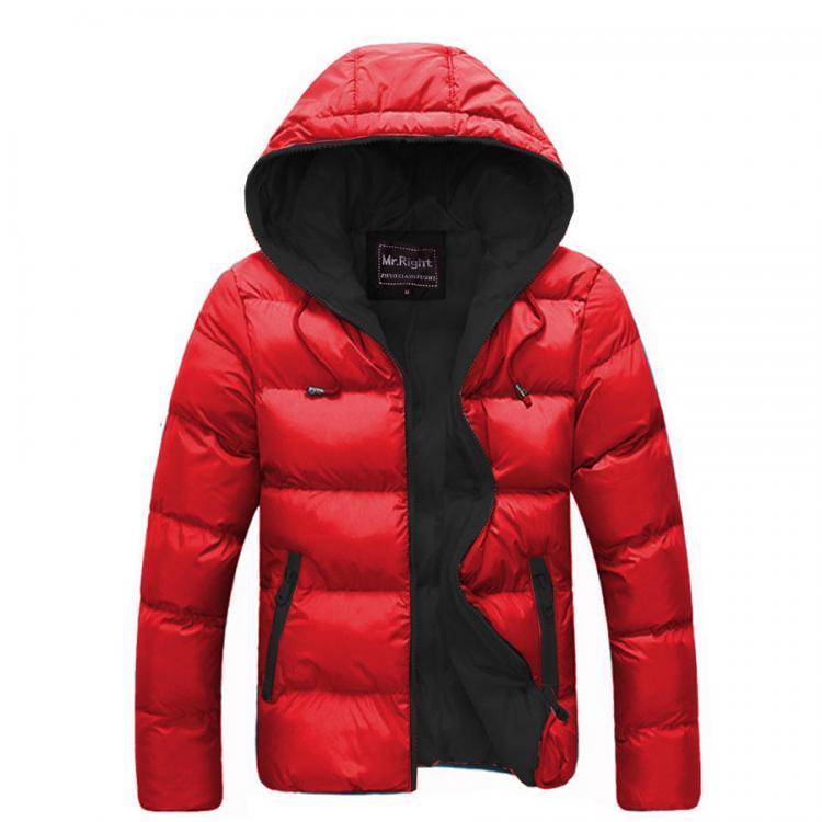 shopping מעילים וג׳קטים Mens Winter Thermal Contrast Color Outdoor Warm Hooded Padded Jacket