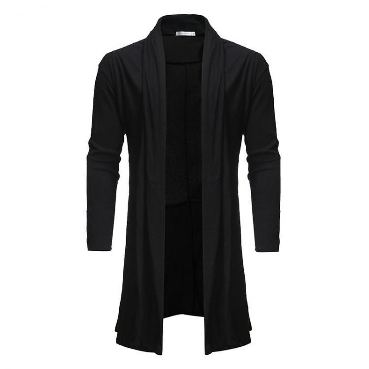 shopping מעילים וג׳קטים Mens Casual Solid Color Irregular Hem Mid Long Jacket Draped Woollen Cardigans