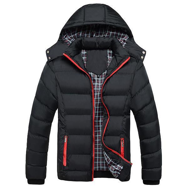 shopping מעילים וג׳קטים Mens Thick Solid Color Winter Hooded Deatchable Coat Slim Warm Jacket