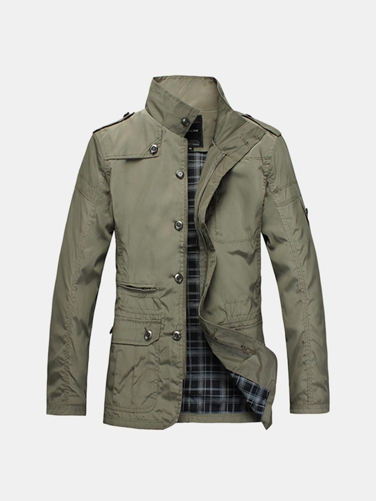 shopping מעילים וג׳קטים Mens Fashion Solid Oversize Slim Fit Thin Trench Coats Stand Collar Jacket
