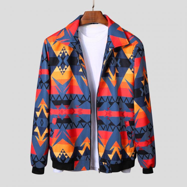 shopping מעילים וג׳קטים Mens Autumn Colorful Printing Zipper Long Sleeve Casual Jacket