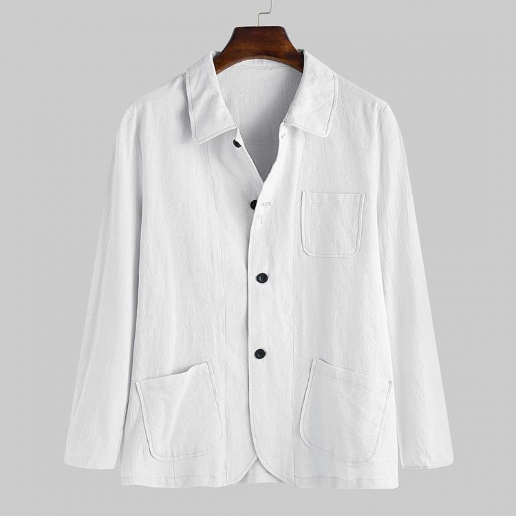 shopping מעילים וג׳קטים Mens Autumn Three Pockets 100% Cotton Long Sleeve Casual Jacket