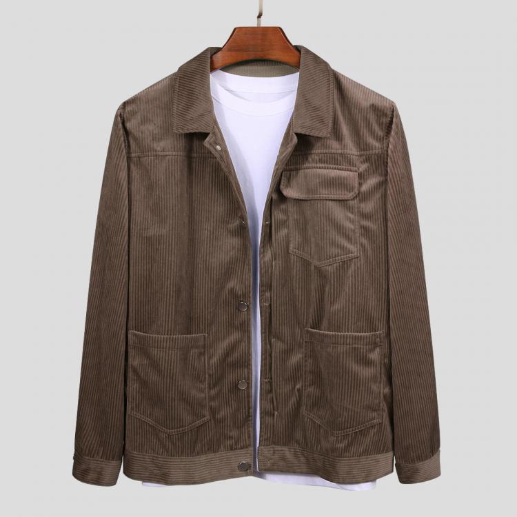shopping מעילים וג׳קטים Casual Multi Pockets Corduroy Solid Color Turn Down Collar Jacket