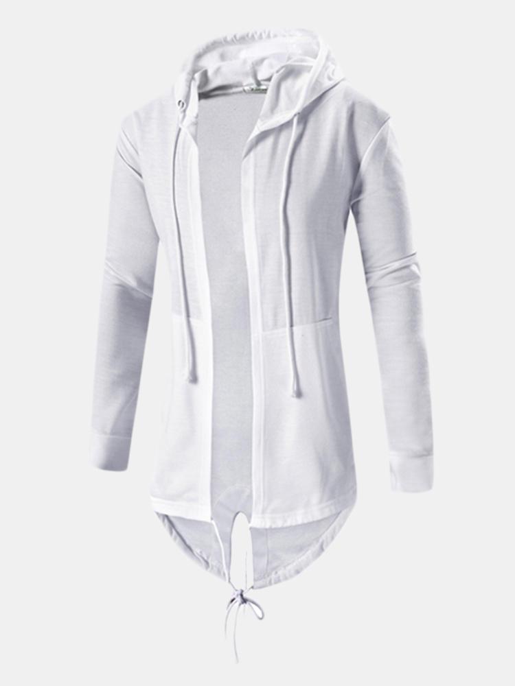 shopping מעילים וג׳קטים Mens Cotton Plus Size Stylish Lengthen Hem Hooded Fashion Solid Color Casual Jacket