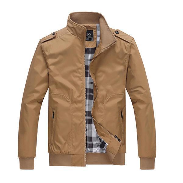 shopping מעילים וג׳קטים Mens Casual Autumn Stand Collar Jacket Solid Color Nylon Zipper Pocket Coat