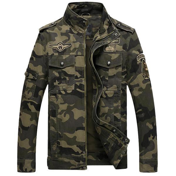 shopping מעילים וג׳קטים Mens Camo Printing Military Jacket Stand Collar Cotton Outdoor Epaulet Coat