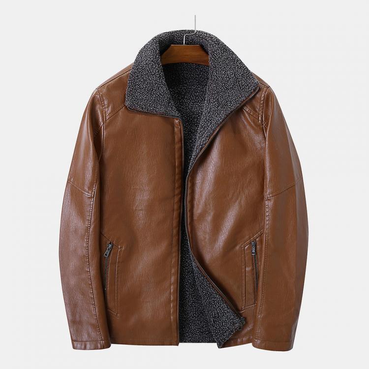 shopping מעילים וג׳קטים Mens Vintage PU Thick Wearproof Zipper Inside Pocket Jacket